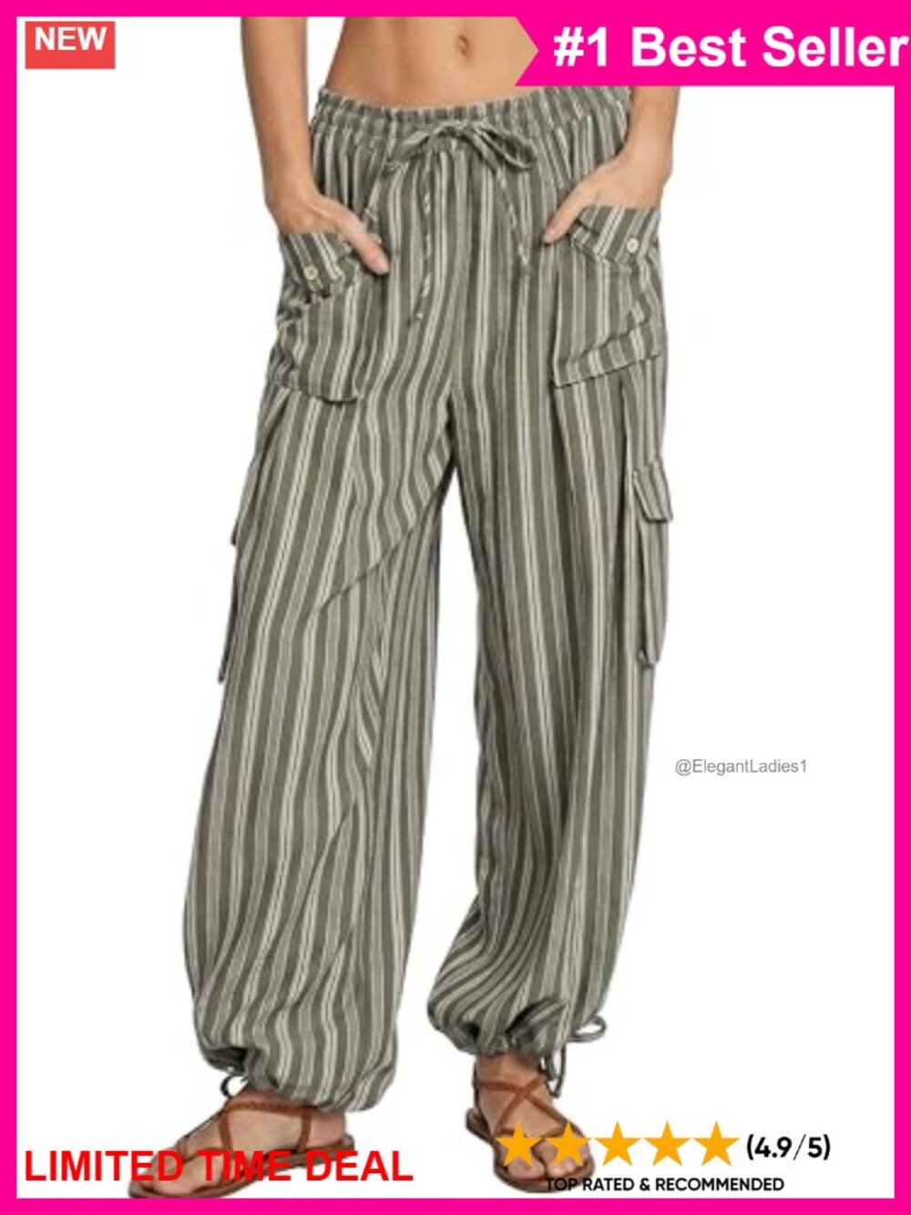 Women's Striped Wide Leg Harem Pants Drawstring Joggers